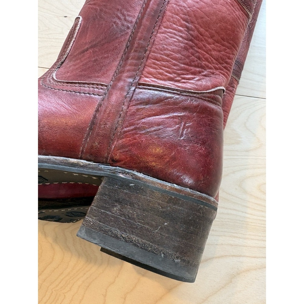 VTG 90s Frye Campus Longhorn Boots Womens Burgundy Leather Square Toe Size 10 - Picture 6 of 14